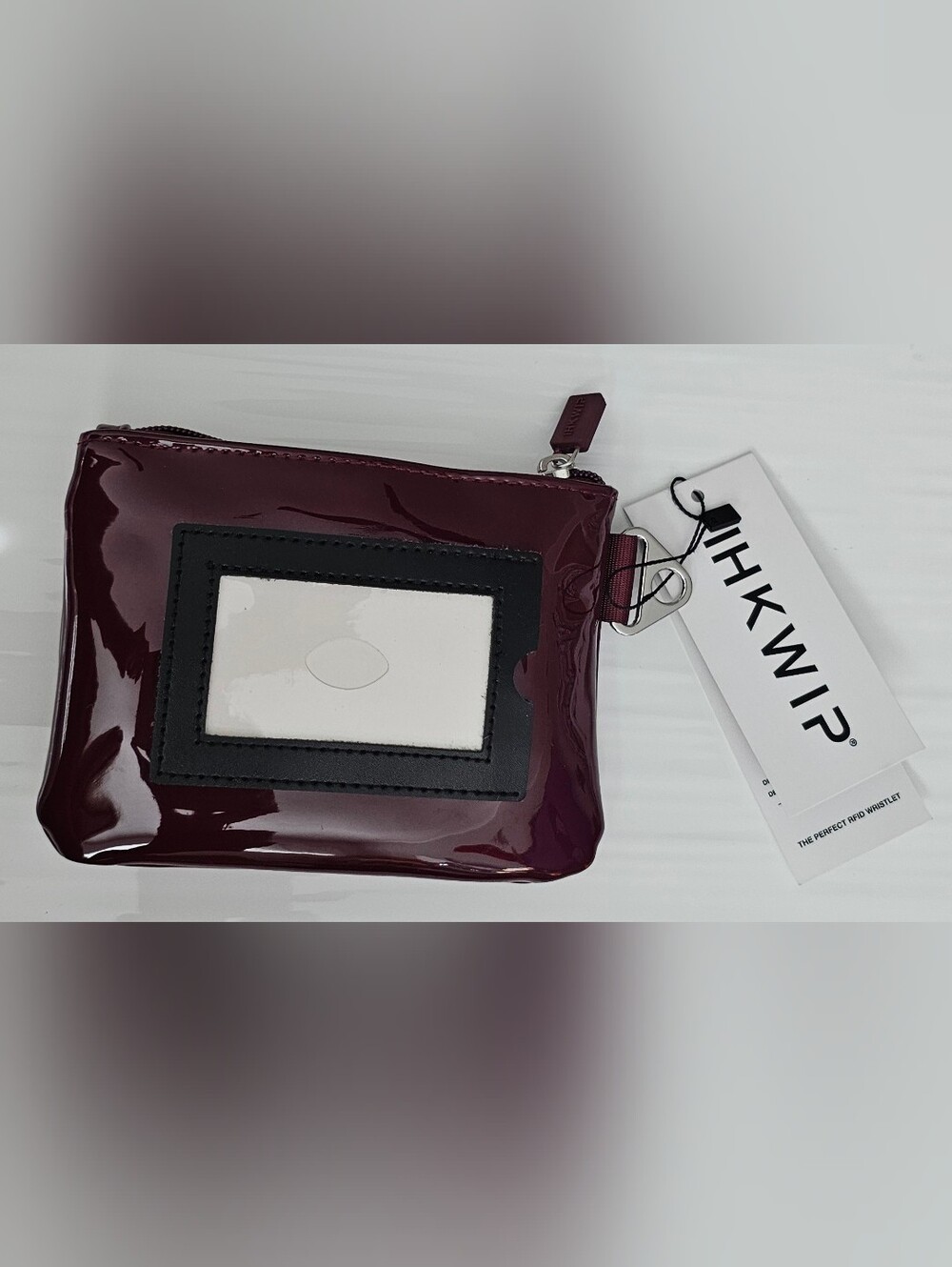 Women's Patent Leather Card Pouch in Deep Burgundy
